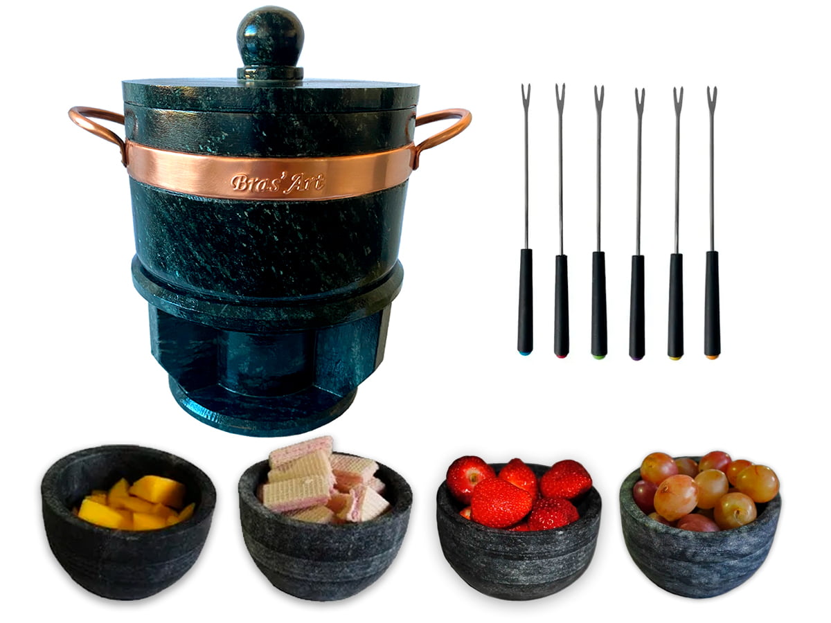 Kit fondue de chocolate de pedra sabão 800 ml completo