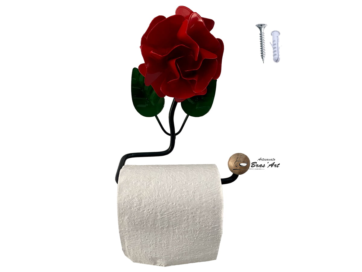 Porta papel higiênico  flor vermelha de ferro acompanha bucha e parafuso