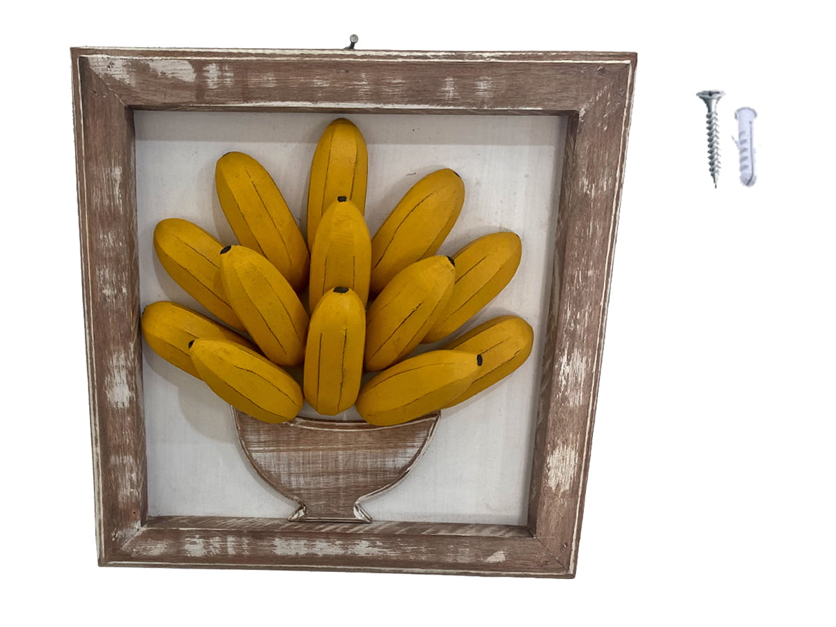 Quadro banana de madeira com pintura patina acompanha bucha e parafuso 