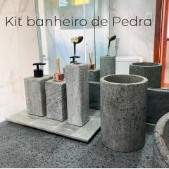 Kit Banheiro Saboneteira Liquida De Pedra Sabão Rustica