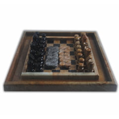 Jogo de xadrez 3 beiral em pedra sabão xadrez e dama 