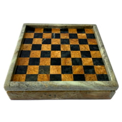 Tabuleiro de xadrez e dama  2 em 1 com porta peças 