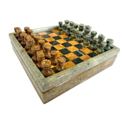 Tabuleiro de xadrez e dama  2 em 1 com porta peças 